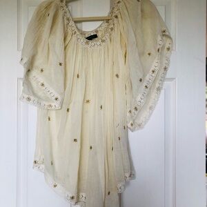 Embroidered Cream Blouse with Gold Accents